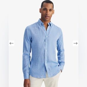 John Henric blue linen button up shirt 16 new
